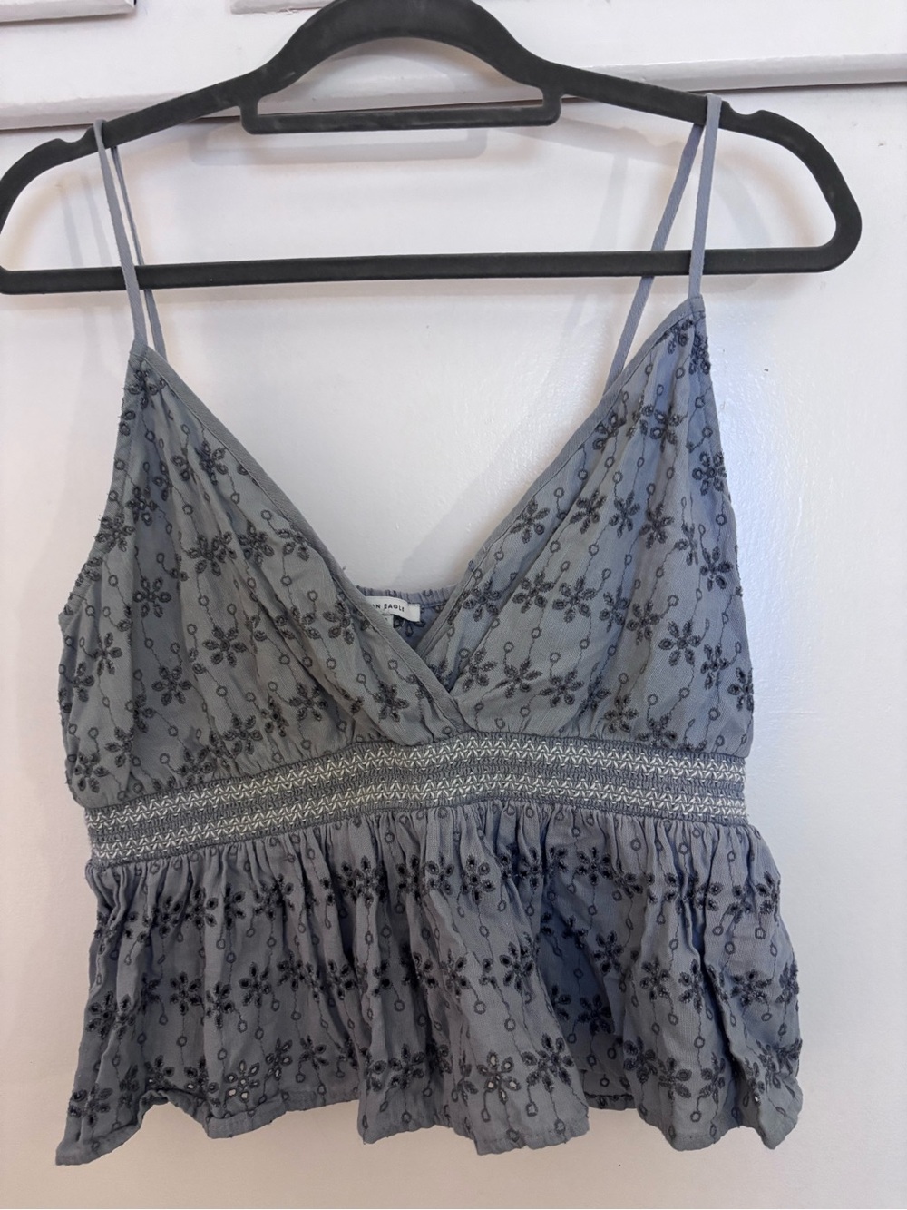 American Eagle Outfitters Light Gray Embroidered Wrap Top & light yellow top